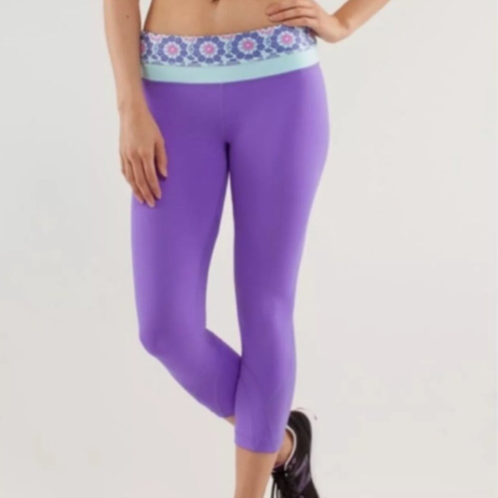 LULULEMON LEGGINGS CAPRI RUN INSPIRE CROP II POWER PURPLE YOGA PANTS TWIGGY SZ 6